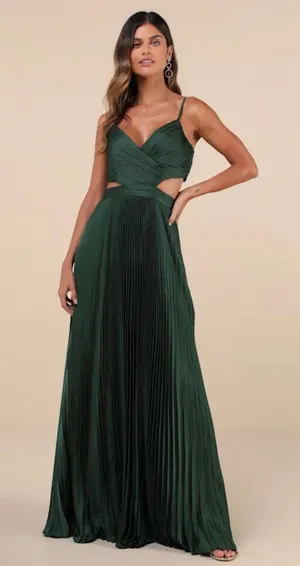 NWOT Lulus Got the Glam Emerald Green Pleated Cutout Maxi Dress thumbnail 1