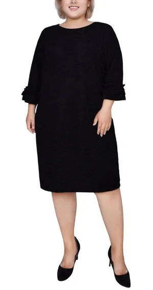 NWT Ny Collection Womens Textured Knit Plus Size Dress WTXD4237D Black 3X thumbnail 1