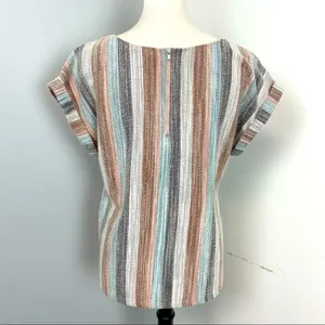 W5 Striped Textured Cuffed  Short Sleeved Top Medium thumbnail 4
