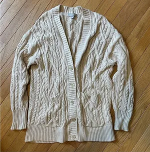 J. Crew Cableknit Chunky Fishermans Button Front Cardigan Sweater Womens Medium thumbnail 1