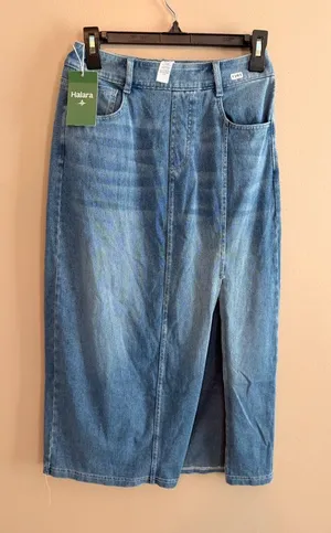 Halara Small Womens Denim Midi Skirt With Front Slit Size S Light Blue Cotton Bl thumbnail 1