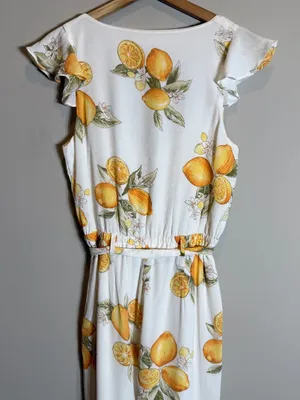 For Love & Lemons Limonada Tie-Front Jumpsuit Women's Medium White Lemon Print thumbnail 14