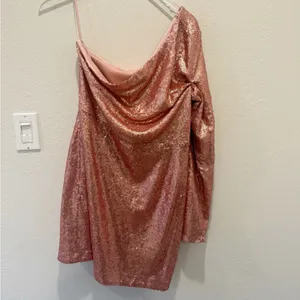 VICI x Gina Dress size XL One Shoulder‎ Pink Sequin Mini NWT Night Out thumbnail 5
