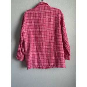 ZARA Pink Plaid Tweed Shacket Oversized Shirt Jacket Boucle Coquette XS NEW thumbnail 4