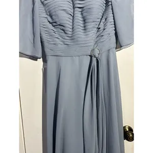 Azazie Kaleigh Dusty Blue A-Line Pleated Chiffon Floor-Length Bridesmaid Dress 4 thumbnail 4