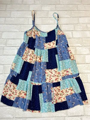 Altar’d State Patchwork Floral Sundress in Navy, Light Blue & Cream thumbnail 2