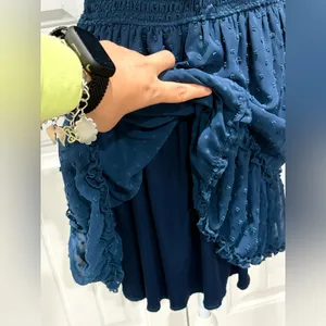 Altar'd State Navy Swiss Dot Puff Sleeve Mini Dress thumbnail 6