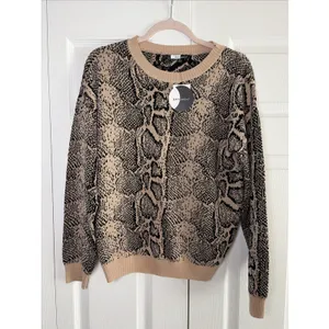 Day & Night Snakeskin Crewneck Sweater Womens Size L Tan Black Animal Print thumbnail 2
