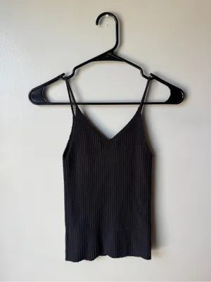 American Eagle Black Ribbed Strappy V-Neck Tank Top Size Small thumbnail 5