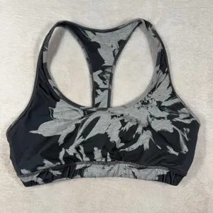 Vuori Womens Gray Black Floral Abstract Racerback Sports Bra Medium Support thumbnail 1