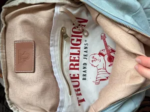 Denim Backpack True Religion Buddha Multi Pocket Light Blue Y2K Streetwear thumbnail 6