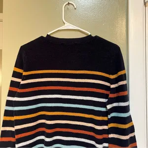 Loft Womens Size Large Crewneck Sweater Navy Blue Multicolor Stripes 100% Cotton thumbnail 7