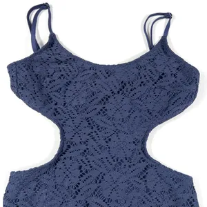 Aerie Navy Blue Medium Crochet Lace Cut Out One Piece Swimsuit Monokini EUC Swim thumbnail 5