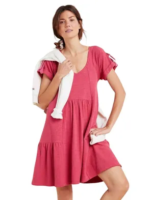 Anthropologie Saturday Sunday Kathie Flounced Mini Dress Tiered Pink Boho Small thumbnail 1
