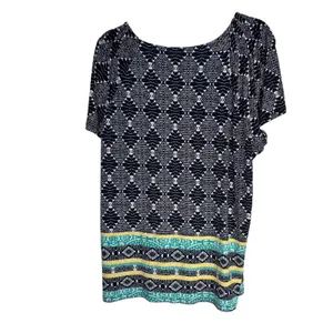 Style Co‎ Woman 3X Black White Geometric Print Tunic Top Short Sleeve thumbnail 5