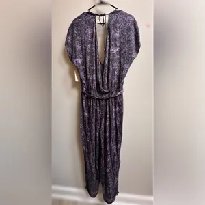 NEW Free People Universal Surplice Jumpsuit Purple Paisley Boho Cottage Whimsy L thumbnail 11