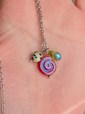 Handmade stainless steel chain & Czech glass mix boho funky necklace 🌀🩷 thumbnail 8