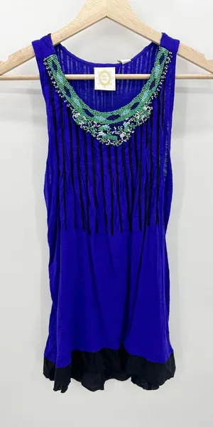 Anthropologie Ric Rac Blue Beaded Mini Dress Womens Size‎ S NWT Boho Sleeveless thumbnail 1