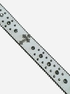 White Rhinestone Belt Studded Western Silver Buckle Cross Detail thumbnail 6