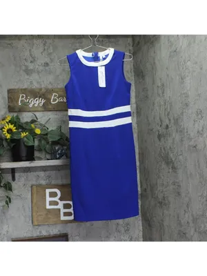 NY Collection Colorblock 2-Piece Dress and Jacket Set Sapphire Blue / White 6P thumbnail 2