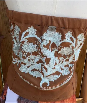 Lucky & Blessed Camel Stretch Suede Floral Embroidered Top thumbnail 3
