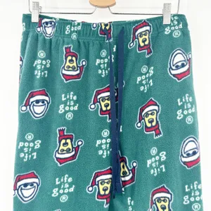 Life Is Good Womens Christmas Dog Santa Hat Fleece‎ Lounge Sleep Pajama Pants L thumbnail 2
