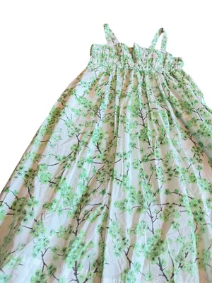 J. Crew Gathered Tank Midi Dress Lime Cherry Blossoms Smocked Cotton Size 8 NWT thumbnail 5