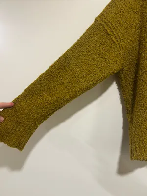 Free People Finders Keepers V Neck Boucle Sweater in Moss Green Size XL thumbnail 3