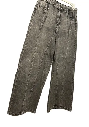 Charcoal Acid Wash Wide Leg Vintage Streetwear Denim Jeans thumbnail 1