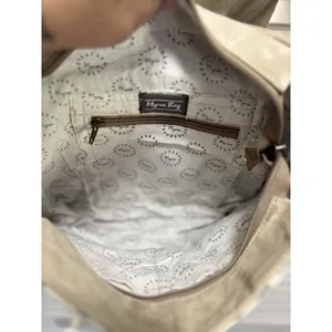 Myra Hair On Cowhide Leather Canvas Paisley Shoulder‎ Bag Boho Gray/Tan thumbnail 9