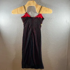 1317 | Vintage 90s Grunge‎ Crinkle Mesh Midi Dress Whimsigoth Red Black Womens S thumbnail 2