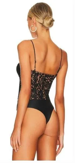 CAMI NYC Anne Corded Lace Bodysuit in Black thumbnail 2