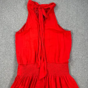 Do+Be High Neck Red Mini Dress Size Large Sleeveless Gathered Waist Bow Pleated thumbnail 9
