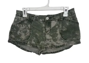 Y2K Free People Low Rise Micro Mini Shorts 4 Linen Cotton Green Acid Wash thumbnail 1