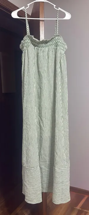 green and white stripped dress thumbnail 1