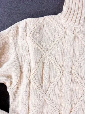 Vintage Princeton Club Womens Size Large Cream Turtleneck Sweater Fisherman thumbnail 9