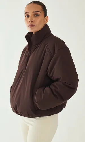 PrettyLittleThing Espresso High Neck Cropped Puffer Jacket thumbnail 1