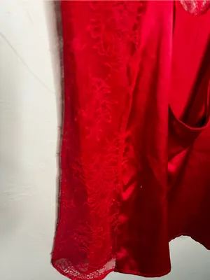 Victoria's Secret Red Satin Lace Chemise Slip Dress & Robe 2 Piece‎ Lingerie Set thumbnail 10