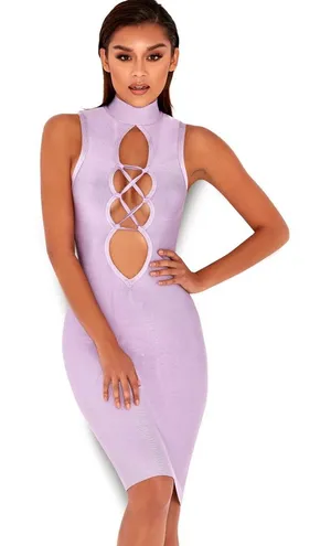 House‎ Of London Harun Lilac Lace Up Bandage Dress Size Medium thumbnail 1