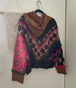 Natural Life Floral Dreamer Jacquard Hoodie Sweater 100% Acrylic Sz S/M thumbnail 3
