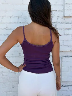 Brandy Melville Purple tank top with thin scalloped trim - no tag- sz s/m #y2k #2000s #basics thumbnail 3