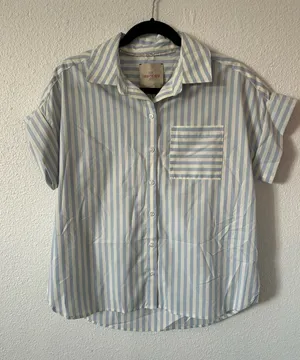 Casa cabana blue and white striped button down shirt sz small thumbnail 1