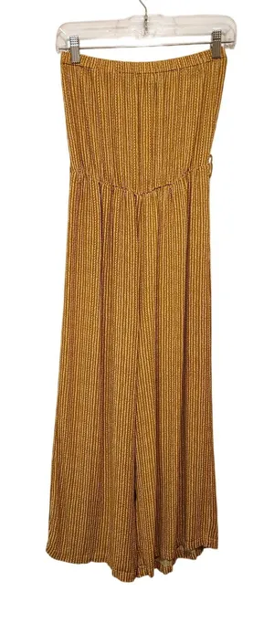 Simplee Yellow Patterned Print Coastal Chic Strapless Wide Leg Jumpsuit Small thumbnail 1