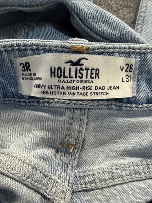 Hollister Curvy High-Rise Light Wash Patchwork Wide Leg Dad Jeans thumbnail 8