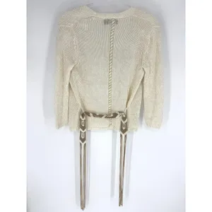 The Limited Cream Linen Metallic Open Front Cardigan Macrame‎ Fringe Belt XS thumbnail 4