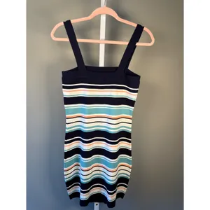 She + Sky Stripe Bodycon Dress L‎ Stretchy Square Neck Mini Summer thumbnail 5
