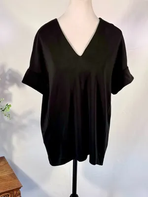 💥COS Black V-Neck Relaxed Oversized Stretch Top Turnback Cuff Sz XS 💛 thumbnail 11