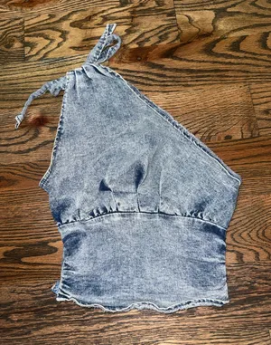 Garage denim one shoulder top thumbnail 1