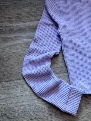aerie Lilac Waffle Knit Mock Neck Long Sleeve Top Preppy Fall School Comfy Sz M thumbnail 4