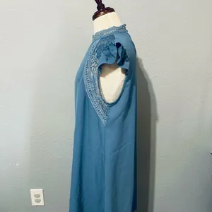 SHEIN‎ Women Blue Relaxed Fit and Flare High Neck Short Sleeves Dress Size M thumbnail 7